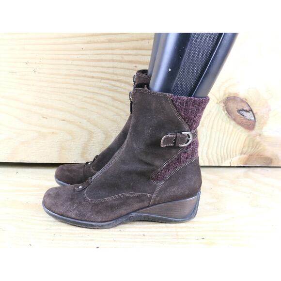 Aquatalia Boots Womens 8 Brown Suede Mia Knit Wedge Zip Ankle Bootie - Picture 1 of 9